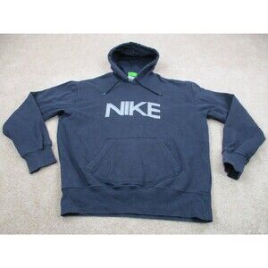 VINTAGE Nike Sweater Hoodie Mens Extra Large XL Blue Spell Out Fleece Y2K *